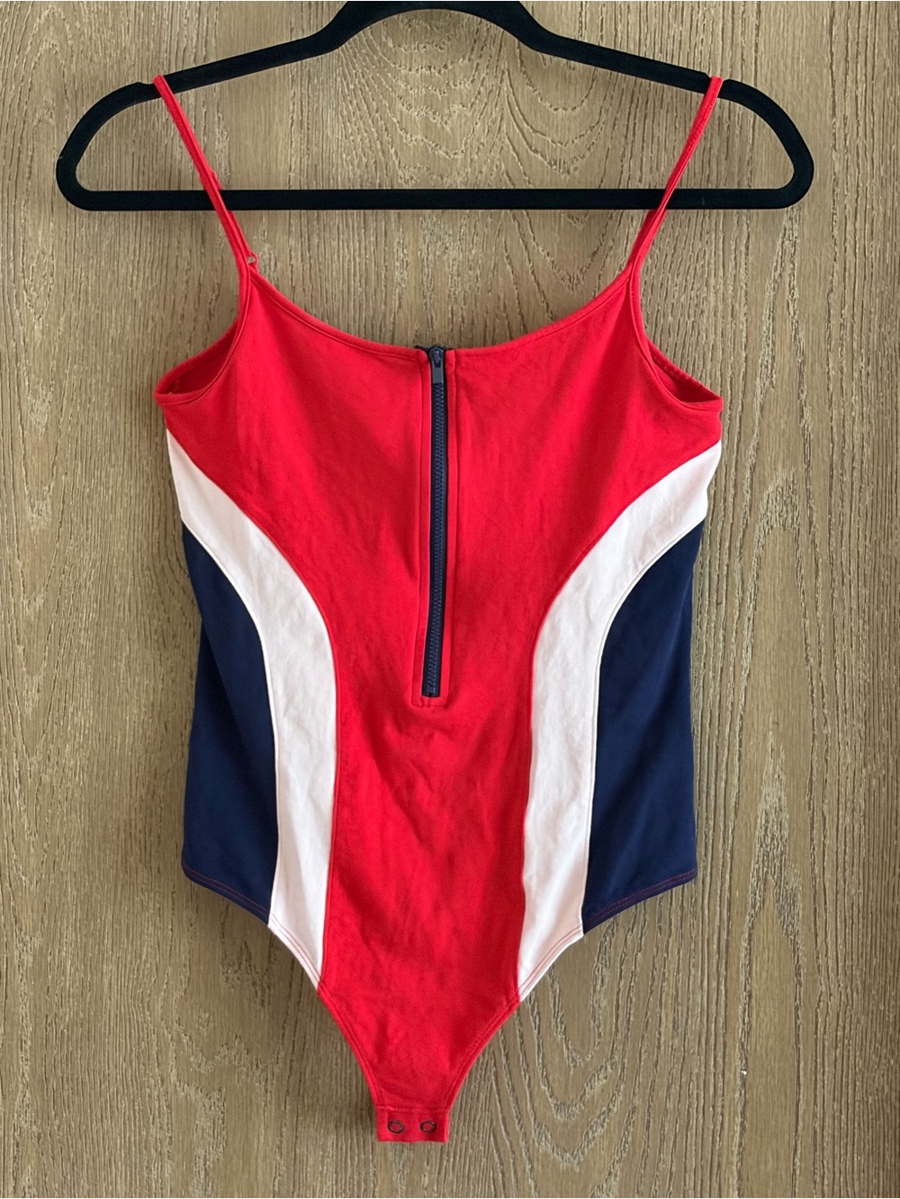 Women’s Red, White & Blue One-Piece Swimsuit with Front Zip